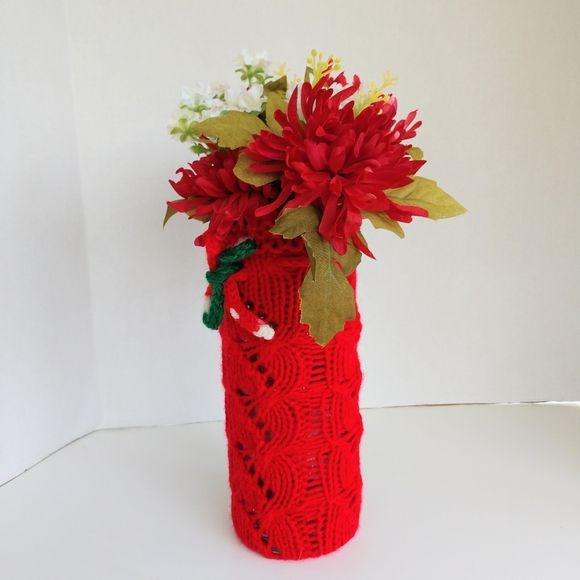 Hand Crafted Bottle Vase Cover Red Holiday Bar Cart Essential Botanical - Picture 6 of 16